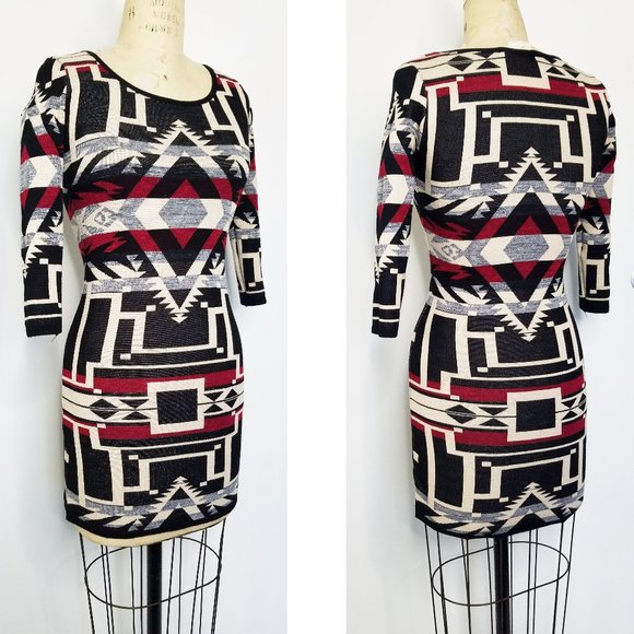 Denim & Supply Ralph Lauren Womens Dress Southwestern Aztec 3/4 Sleeve Knit Mini - Picture 3 of 7